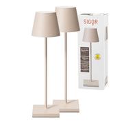 SIGOR Nuindie 2.0 Dimmable LED Battery Table Lamp Indoor & Outdoor IP54 Splashproof Height 38 cm Rechargeable with USB-C 12 Hours Light Duration Thin Beige Pack of 2