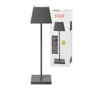 SIGOR Nuindie Akku-Tischlampe LED Dimmbare Indoor & Outdoor with Eeckigem Schirm, Height 37 cm, Aufladbar, 12 Hours Leuchtdauer, Graphitgrau