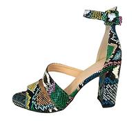 SIGOYI Block Heel Sandals Womens Animal Print Mid High Heel Sandals Open Toe Court Shoes Heels