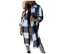 SIGOYI Checked Fleece Jacket Womens Shacket Boyfriend Long Sleeve Shirt Fall Winter Baggy Lapel Warm Cardigan Trench Coat