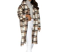 SIGOYI Checked Fleece Jacket Womens Shacket Boyfriend Long Sleeve Shirt Fall Winter Baggy Lapel Warm Cardigan Trench Coat
