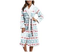 SIGOYI Christmas Dressing Gown Women Warm Fleece Robe Xmas Print Nightwear Thick Plush Bathrobe Lapel Winter Sleepwear