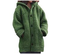 SIGOYI Chunky Knitted Jumper Women Long Hooded Coat Plus Size Solid Colour Sweater Button Front Cardigan Jacket S-5XL