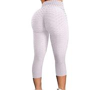 SIGOYI Ladies Capri Leggings High Waist Butt Lift Honeycomb Legging Plain Quick Dry Slim Workout Yoga Pants