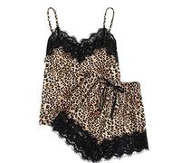 SIGOYI Leopard Print Pyjamas Set Women Short Floral Lace Camisole And Shorts Summer Comfortable Loungewear Soft Lightweight Nightwear Gold