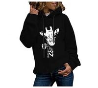 SIGOYI Oversized Hoodie for Women Giraffe Print Longline Hooded Sweatshirt Teen Girls Loose Pullover Long Sleeve Tops D-Black