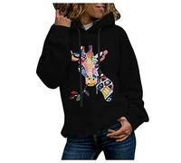 SIGOYI Oversized Hoodie for Women Giraffe Print Longline Hooded Sweatshirt Teen Girls Loose Pullover Long Sleeve Tops A-Black