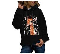 SIGOYI Oversized Hoodie for Women Giraffe Print Longline Hooded Sweatshirt Teen Girls Loose Pullover Long Sleeve Tops B-Black
