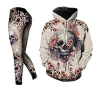 SIGOYI Oversized Tracksuits Women Gothic Skull Print Hoodie & Slim Joggers Teen Girls Trendy Workout Sets Stretch Comfy Sweatshirt 2PCS