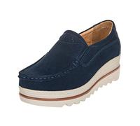 SIGOYI Platform Loafer for Women Slip On Flat Shoes Comfy Boat Shoes Walking Moccasins Ladies Flats Pumps Blue