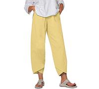 SIGOYI Plus Size Linen Trousers for Women Loose Cropped Pants High Waisted Baggy Harem Trousers Summer Sweatpant with Pockets