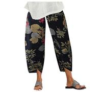 SIGOYI Plus Size Linen Trousers for Women Loose Cropped Pants High Waisted Baggy Harem Trousers Summer Sweatpant with Pockets