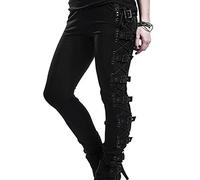 SIGOYI Skinny Trousers for Women Plus Size High Waist Gothic Pencil Pants Lace Up Teen Girls Punk Causal Trousers Slim Fit Black