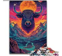 Sigpsychedelic Cow in The Mountains 1000 Piece Jigsaw Puzzles, Learning Educational Toys Family Games with Matching Poster And Trivia Sheet (26x38cm)
