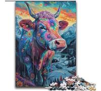 Sigpsychedelic Cow in The Mountains Adult Jigsaw Puzzles 2000, Staycation Kill Time Every Piece Is Unique - Challenging Family Fun Game (70x100cm)