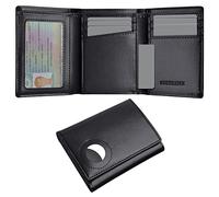 Sigtrenx Men Wallet for Airtag, Trifold Leather Wallet Holder for Air Tag, RFID Blocking Wallet Compatible with AirTag, Black, Men Wallet for Airtag
