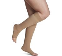 SIGVARIS Men’s & Women’s Essential Opaque 860 Open Toe Calf-High Socks w/Grip Top 20-30mmHg - Large Short - Nude