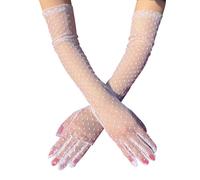 Sihaby Polka Dot Long Lace Tulle Gloves,Women Mesh Sheer Gloves,Elegant Bridal Gloves,Black/White Semi Sheer Tea Party Gloves for 20s Opera Dance Costume