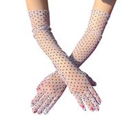 Sihaby Polka Dot Long Lace Tulle Gloves,Women Mesh Sheer Gloves,Elegant Bridal Gloves,Black/White Semi Sheer Tea Party Gloves for 20s Opera Dance Costume