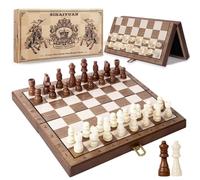 SIHAIYUAN 11.5" Magnetic Wooden Chess Set - Foldable Board, Portable Chess Set for Travel, Compact Design with Magnetic Pieces, Extra Queen Included - Ideal for School Bags, Easy Storage