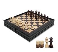 Sihaiyuan Wooden Chess Set Magnetic - 2-in-1 Chess Board Game 32cm, Solid Wood Drawer-Style Chess Board, 34 Staunton Pieces for Adults & Kids (Dark Ebony 32cm)