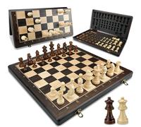 Sihaiyuan Wooden Chess Set Magnetic - Folding Chess Board 15.3”/39cm, Solid Wood Chess Set for Adults & Kids, Portable Travel Chess Set with 34 Staunton Pieces in xtra Queens