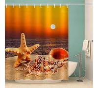SIHATE Starfish Shells Shower Curtain, Easy Care Waterproof Polyester 3D Print Sandy Beaches Bath Curtains, Bathroom Shower Curtains mould proof resistant 180 x 180 cm, Includes 12 Hooks