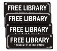 SIHEYUAN 4 Pack Free Library Signs, 9x3 Inch Acrylic "Take a Book & Leave a Book" Plaque, Vintage Black & White Decor for Little Free Library, Book Exchange Box, Community Reading Nook