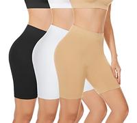 SIHOHAN 3 Pack Women Chub Rub Shorts Slip Shorts for Under Dresses Seamless Anti Chafing Underwear Boyshorts Panties Safety Long Briefs(Black+White+Beige,3XL)