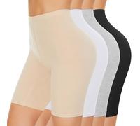 SIHOHAN 4 Pack Chub Rub Shorts Women Cotton Boxer Shorts Breathable Anti Chafe Short for Under Dresses (Black+white+nude+grey,S)