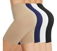 SIHOHAN 4 Pack Women Anti Chafing Shorts Smooth Under Dress Short Comfy Seamless Chub Rub Shorts for Yoga(Black/White/Nude/Blue, XL)