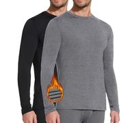 SIHOHAN Men's Thermal Long Sleeve Top,Crew Neck Base Layer Fleece Lined Winter Underwear Shirts for Outdoor Running Hiking (Black+Dark Grey,S)
