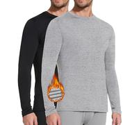 SIHOHAN Men's Thermal Long Sleeve Top,Crew Neck Base Layer Fleece Lined Winter Underwear Shirts for Outdoor Running Hiking (Black+Light Grey,XXL)