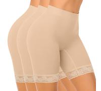 SIHOHAN Womens Anti Chafing Shorts Boxer Lace Slip Shorts Seamless Long Briefs for Under Dresses Skirts(3pcs Beige,L)
