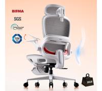 SIHOO B100JT Office Chair with Footrest， Comfy Ergonomic Office Chair， High Back Computer Chair with Adaptive Lumbar Support & Wide Headrest， Flip-up Armrests， Swivel Desk Chair for Long Hours， Grey