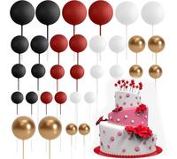 SiHuiTu 32 Pcs Cake Balls Topper Decorations Foam Cupcake Topper Mini Balloon Cake Topper Balls Cake Picks for Cake Deco Birthday Party Wedding (Red Black White Gold)