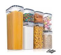 SiHuiTu Airtight Food Storage Containers Set [7 Pc] - Kitchen Pantry Organization and Storage, Plastic Canisters with Durable Lids Ideal for Cereal, Flour & Sugar - Includes 10 Labels