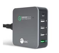SIIG USB C Charger 5 Port 45W with Quick Charge 3.0, USB Type C & QC 3.0 Desktop Charging Station Plus Phone/Tablet Organizer Stand - Black AC-PW1714-S1