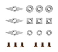 SIIIXS 18 Pieces Tungsten Carbide Cutters Inserts Set for Wood Lathe Turning Tools Include 11 mm Square with Radius, 12 mm and 8.9 mm Round, 30 x 10 mm Diamond with Pointed Point,6 Pieces Screws