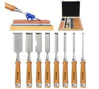 SIIIXS Professional Wood Chisel Set, 8pcs Woodworking Chisel Set with 1pcs Honing Guide, 1pcs Sharpening Stone