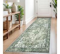 SIILOOM 2.6x8 Sage Green Washable Rug for Entryway, Soft Printed Area Rug, Non-Slip Kitchen Rugs, Low-Pile Medallion Indoor Door Mat, Small Farmhouse Carpet for Entrance Kitchen Foyer Bedside
