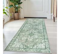 SIILOOM 2x5 Bright Lime Green Runner Rug for Hallways, Non-Slip Printed Washable Kitchen Runners, Vintage Boho Rugs with Non-Shedding, Soft Medallion Floor Carpet for Laundry Bedroom Entryway