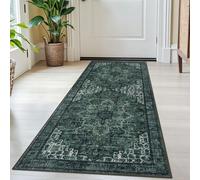SIILOOM 2x5 Vintage Deep Green Runner Rug for Hallways, Non-Slip Printed Washable Kitchen Runners, Boho Rugs with Non-Shedding, Soft Medallion Floor Carpet for Laundry Bedroom Entryway