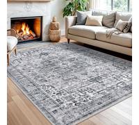 Siiloom 5x7 Area Rug for Living Room, Machine Washable Large Grey Oriental Area Rug Non-Slip, Ultra Soft Vintage Floral Tribal Traditional Farmhouse Carpet for Dining Room Bedroom Office Home Décor