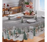 Siilues Christmas Tablecloth 60x84 Inch Oval, Vintage Christmas Tree Snowman Deer Table Cover Seasonal WinterWaterproof Dining Table Cloth Home Party Decor