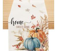 Siilues Fall Table Runner, Home Sweet Home Pumpkin Wheat Leaves Watercolor Fall Decorations Seasonal Fall Thanksgiving Holiday Decor for Indoor Outdoor Dining Table Decorations (13" x 72")