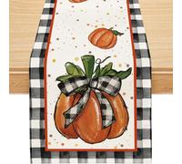 Siilues Fall Table Runner, Pumpkin Buffalo Plaid Fall Decorations Fall Runner for Table Seasonal Fall Thanksgiving Holiday Decor for Indoor Outdoor Dining Table Decorations (13" x 72")