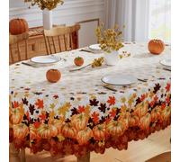 Siilues Fall Tablecloth Oval 60x84 Inch, Pumpkin Maple Leaf Table Cloth