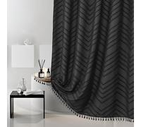 Siiluminisoy Black Boho Shower Curtain, Woven Fabric 80 in, Tufted Chevron Striped, 72 x 80, Modern Chic Textured Minimalist Bathroom Shower Curtain