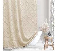 Siiluminisoy Boho Farmhouse Shower Curtain - Woven Fabric Cream/Beige, 60 x 72 Tufted Chevron Textured Striped Modern Minimalist for Bathroom